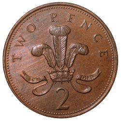 Alternative view of Bronze 2 Pence of Elizabeth II (AD 1996) from United Kingdom