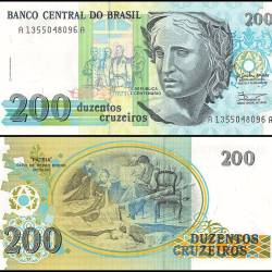 Brazil 200 Cruzeiros World Banknote 1990 ND P229 UNC Unique and Rare