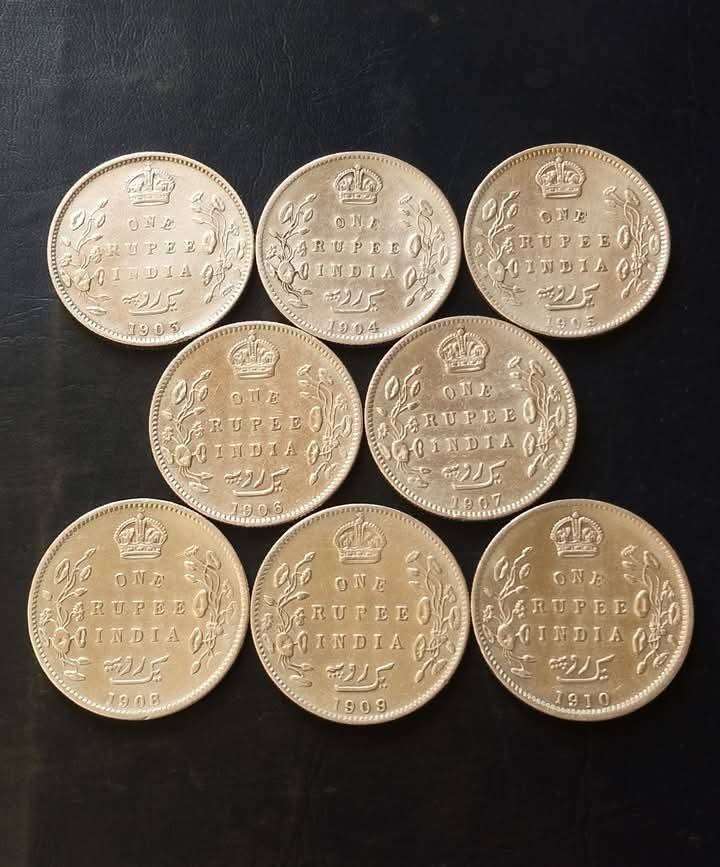 🔥🔥Silver EDVARD COMPLETE YEARS COLLECTION SET BRITISH INDIA 🇮🇳 ALL FULLY SILVER EDWARD years SET 🎉🎉 8 DIFFERENT YEAR 🎉🎉1903/4/5/6/7/8/9/10 EXCELLENT CONDITION Each coin weight 11.5 gm Same and similar piece available