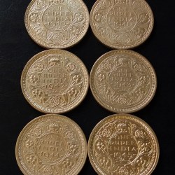 Alternative view of KING👑👑👑GEORGE Vl 6 DIFFERENT years YEARS- 1₹ COMPLETE SET DATES DETAILS:- 1940/41/42/43/44 /45 WEIGHT 11. 6 GM EACH ORIGINAL GAUARANTEE EXCELLENT CONDITION. Same and similar piece available