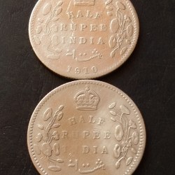 Alternative view of 🔥🔥Silver EDVARD SET 2 . Pieces 🔥🔥 BRITISH INDIA 🇮🇳 ALL FULLY SILVER EDWARD SET 1/2 ₹ HALF ruppee 🎉🎉 2 DIFFERENT YEAR 🎉🎉1907/10. EXCELLENT CONDITION AS IMAGES COST on pm Same and similar piece available