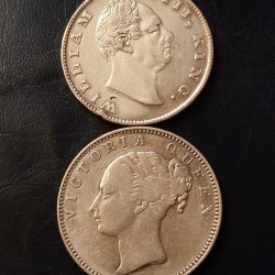 BRITISH INDIA HISTORY 2 DIFFERENT PORTRAIT ONE☝ RUPPEE King william 1935 Queen Victoria CL 1840 EAST INDIA COMPANY +80 shipping extra WT 11.5 GM EACH 1 EXCELLENT & BEAUTIFUL ❤️ ❤️ 😻 ❤️ ❤️ CONDITION Same and similar piece available
