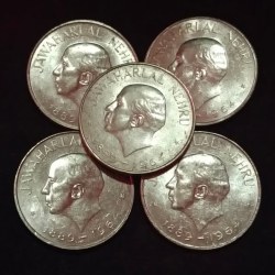 Alternative view of One Rs Big Coin Copper Nickel Jawaharlal Nehru Unc Coin 1 Pcs Given Calcutta Mint