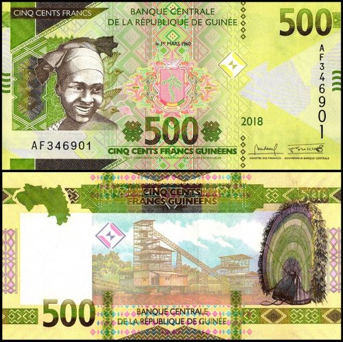 Guinea 500 Francs from 2017 features a woman in a headscarf World Banknote UNC Unique and rare