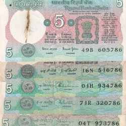 5 Rupees Tractor Issue Five Different Signatures Ending Holy Number 786 Number Set