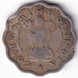 Alternative view of One anna 1954 bombay mint bull nickel coin #2