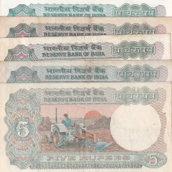 Alternative view of 5 Rupees Tractor Issue Five Different Signatures Ending Holy Number 786 Number Set