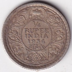 George V 1/4 Rupee 1934 Silver British India Coin
