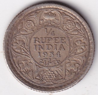 George V 1/4 Rupee 1934 Silver British India Coin