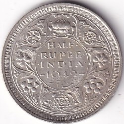 1942 British India Half Rupee George VI Silver Coin