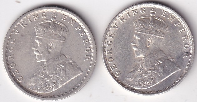 George V 1/4 Rupee 1936 Silver British India Bombay and Calcutta Mint Two Coins Set - Image 2