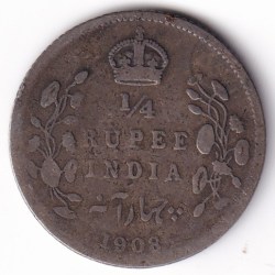 King Edward VII 1/4 Rupee 1908 Silver British India Coin