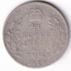 King Edward VII 1/4 Rupee 1910 Silver British India Coin