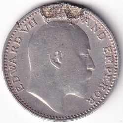 Alternative view of Half Rupee King Edward VII 1910 Hooked Removed Marked on Edge Silver Rare Coin