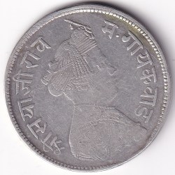 Alternative view of Baroda State 1 Rupaiya Sayaji Rao III 1949 Silver Coin 30mm Ex Rare