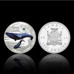 Extremely Rare 1000 KWACH 2014 Year Endangered Animal Sea Blue Whale Protect Commemorative Coin Republic Of Zambia