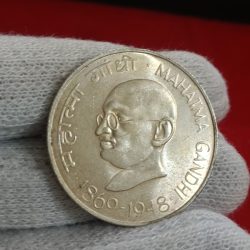 Ten Rs Mahatma Gandhi SILVER Coin Bombay Mint Good Condition Luster Shown