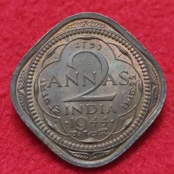 TWO ANNAS GEORGE VI 1944 BOMBAY MINT UNC