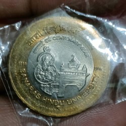 Alternative view of Ten Rs Scare Coin Banaras Hindu University 1918-2018 Gem Unc Condition Hyderabad Mint 10 Pcs Given