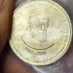 Alternative view of Five Rs Rare Coin Pkt Birth Aniversary Jamsetji Nusserwanji Tata Noida Mint RBI Sealed Packed