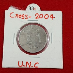 Alternative view of One Rs Rare Coin 2004 Sign of Cross Bombay Mint Unc Condition with Luster