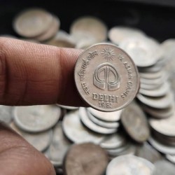 Alternative view of 25 Paise Scare Coin IX Asian Games Delhi 1982 Bombay Mint Good Condition Coins 60 Pcs Given