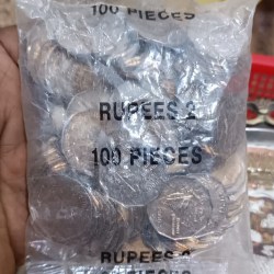 Alternative view of Two Rs Scare Coin Copper Nickel National Integration 2000 Year Moscow Mint RBI Sealed Packet