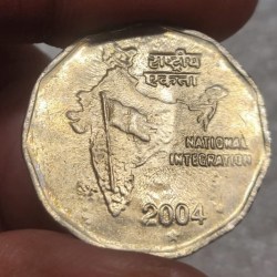 Alternative view of Two Rs National Integration Scare Coin 2004 Year Hyderabad Mint Unc Condition