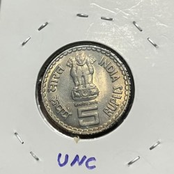 Alternative view of Five Rs Copper Nickel 150 th Birth Anniversary Bal Gangadhar Tilak Ki Coin Good Condition
