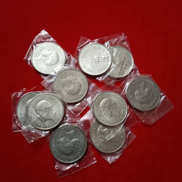 One Rs Big Coin Copper Nickel Jawaharlal Nehru Unc Coin 10 Pcs Given Calcutta Mint
