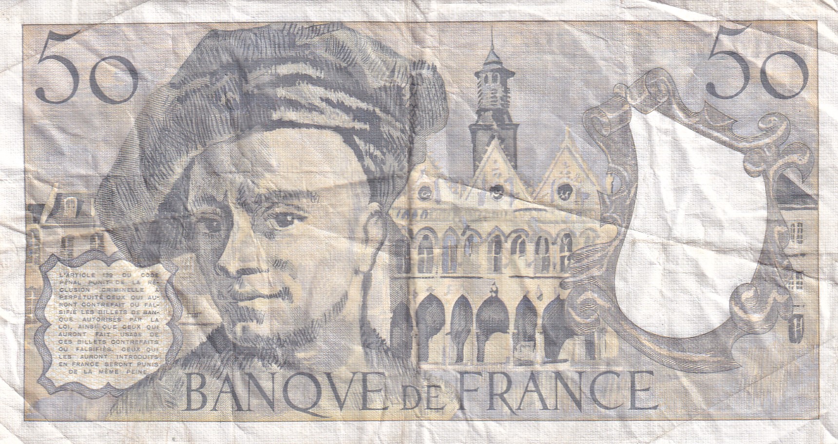 France 50 Francs rare lowest price note #b-2 - Image 2