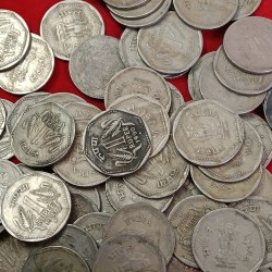 Alternative view of One Rs Copper Nickel Scare Coins Mix Years All Coins Hyderabad Mint 100 Pcs Given