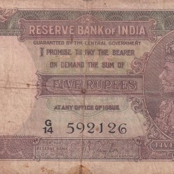 5 RUPEES GEORGE VI GOVERNOR J.B.TAYLOR BUYER WILL RECEIVE SAME CONDITION NOTE AS PER IMAGE