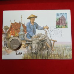 The Lao Country Goverment Stamp Or Proof Coin 10 Kip Republic Democratic Laos With Certificate