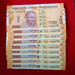 200 Rs Fancy Number Note Set 78670-786879 9 Notes Given Unc Condition Same Prefix Set 2021 Year A17