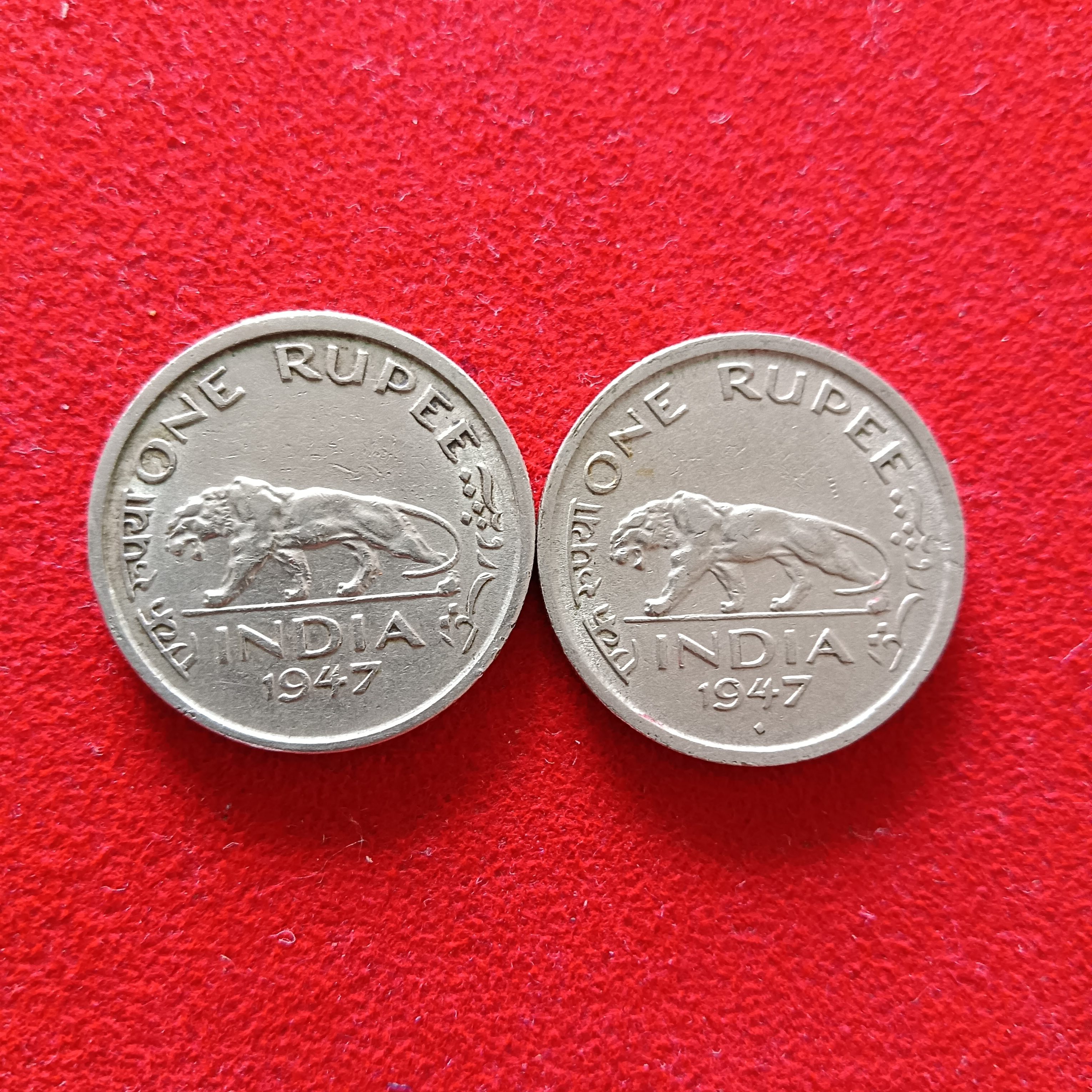 George Vi One Rupee 1947 Year Bombay Mint Or Lahore Mint 2 Pcs Given British of India