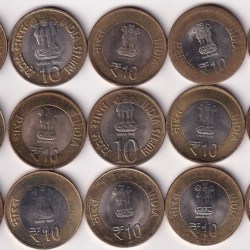 Alternative view of 15 DIFFERENT 10 RUPEES BIMETALLIC INDIA COMMEMORATIVE GEM UNC COINS SET