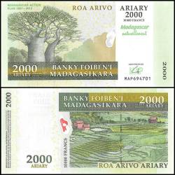 Madagascar 2000 Ariary Banknote 2007 P93a UNC Commemorative Madagascar Action Plan 2007 to 2012