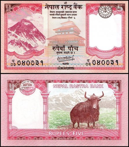 Nepal 5 Rupees World Banknote from 2020 features Mount Everest UNC Unique and rare