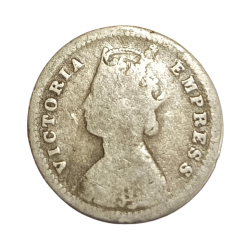 Alternative view of British India Silver 2 ANNAS Year 1887 VICTORIA EMPRESS in Used Condition.