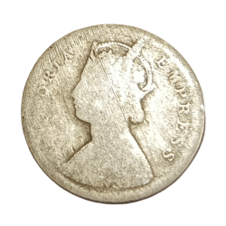 Alternative view of British India Silver 2 ANNAS Year 1893 VICTORIA EMPRESS in Used Condition.