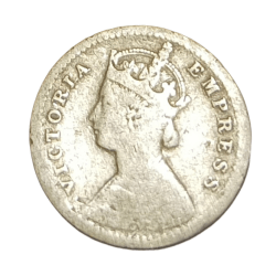 Alternative view of British India Silver 2 ANNAS Year 1896 VICTORIA EMPRESS in Used Condition.