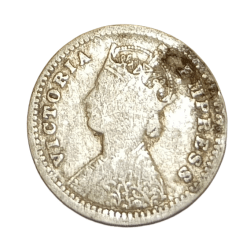 Alternative view of British India Silver 2 ANNAS Year 1900 VICTORIA EMPRESS in Used Condition.
