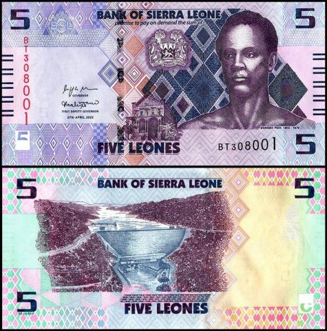 Sierra Leone 5 Leones World Banknote and features Sengbe Pieh UNC Unique and Rare
