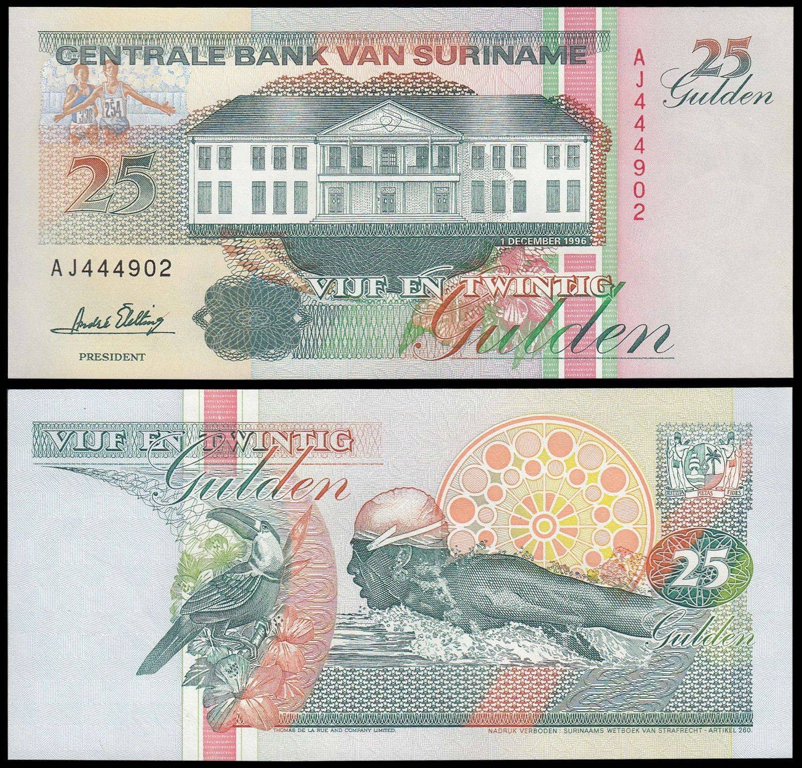 Suriname 25 Gulden World Banknote 1996 P138c UNC Unique and Rare