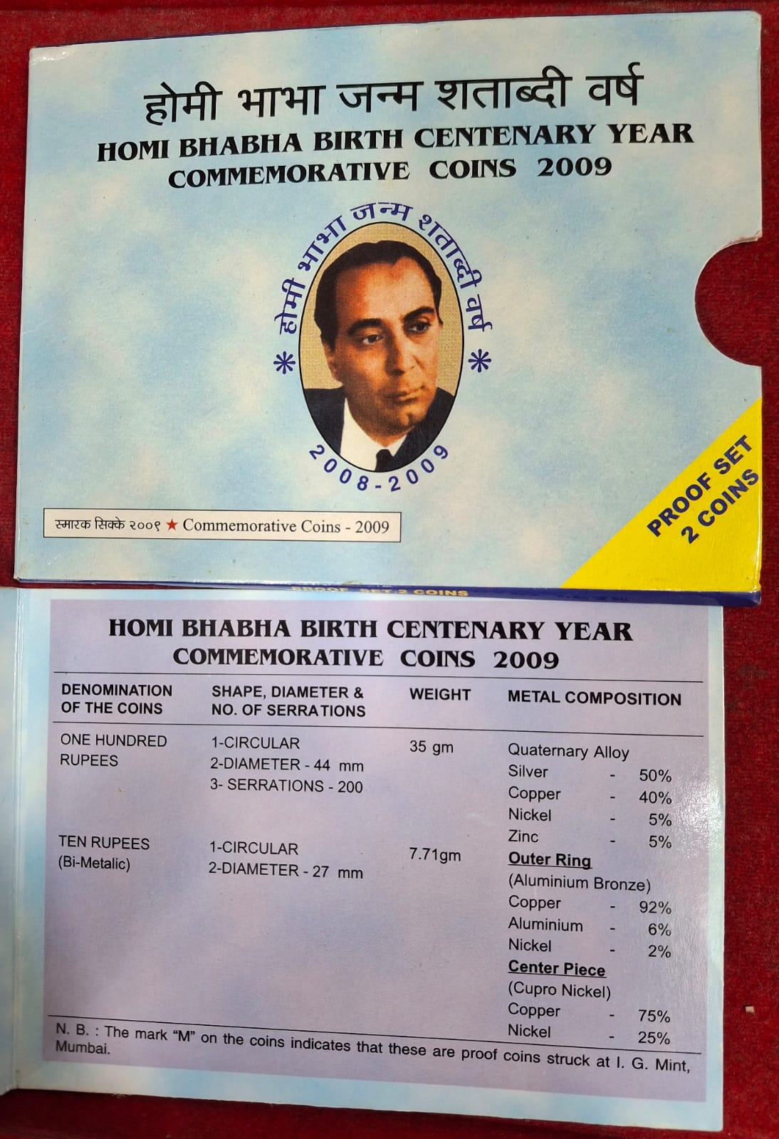 2 COINS Set of HOMI BHABHA BIRTH CENTENARY PROOF Set MUMBAI Mint Set Issued in 2009 - Image 4