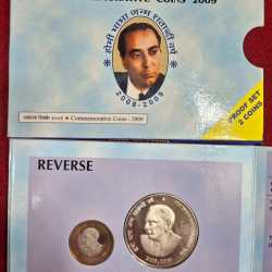 Alternative view of 2 COINS Set of HOMI BHABHA BIRTH CENTENARY PROOF Set MUMBAI Mint Set Issued in 2009