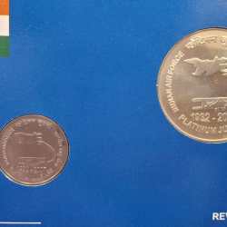 Alternative view of 75 th years Indian Air Force Platinum Jubilee ( Unc Set ) Kolkata mint