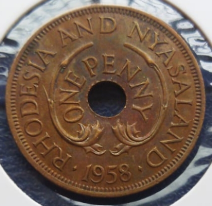 British - Rhodesia and Nyasaland, 1955 - 1963, 1 Penny, Elizabeth II, KM# 2, Circulated Condition.