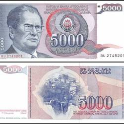 Yugoslavia 5000 Dinara World Banknote 1985 P93a UNC Unique and Rare